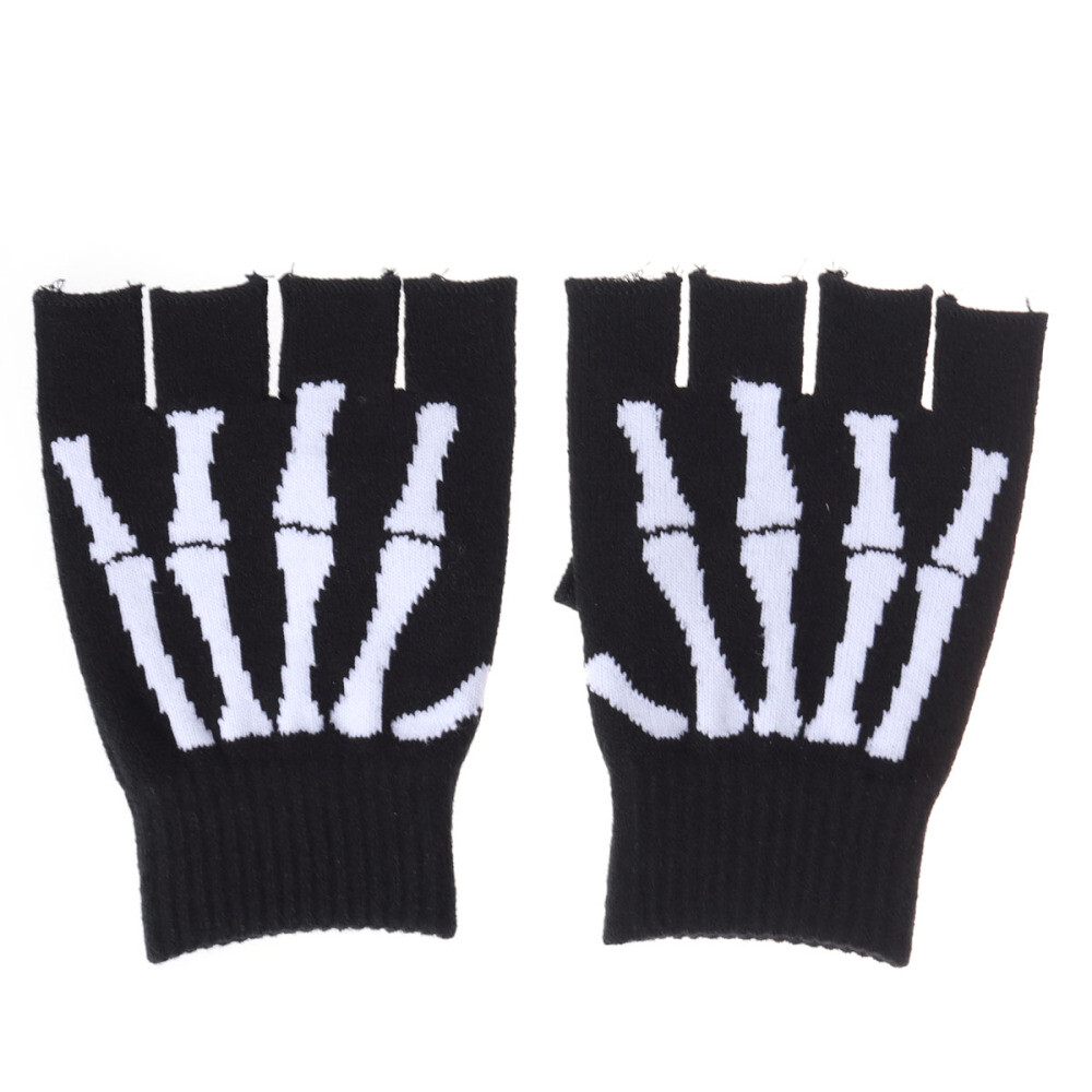 小物 MacMahon Knitting MillsKnit Gloves Bone Finger Skeleton Pattern Knit Gloves Skull Bone Gloves Elastic Half