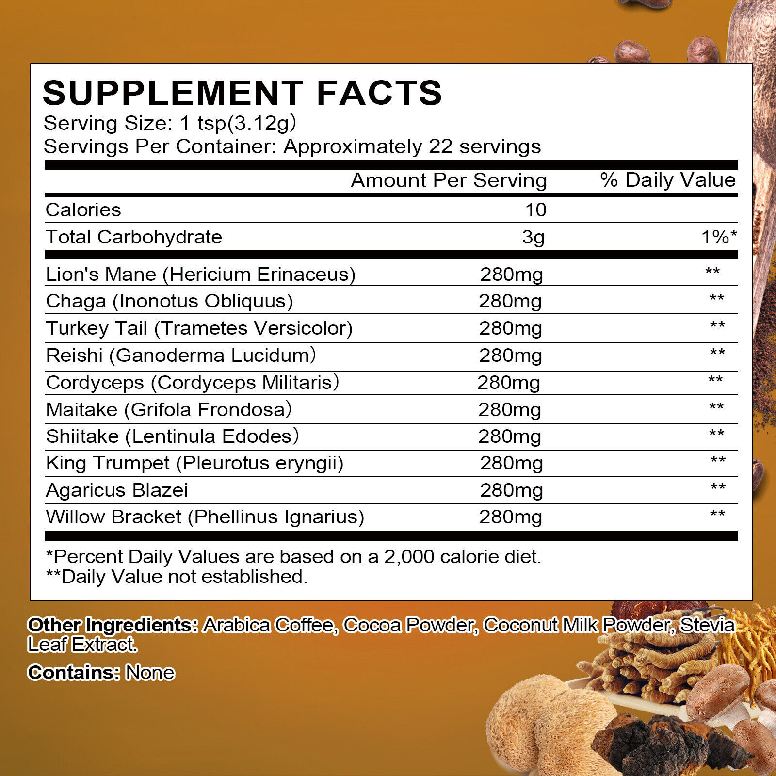 70g Organic Mushroom Coffee--Reishi,Cordyceps, Lion's Mane,Turkey Tail Mushrooms