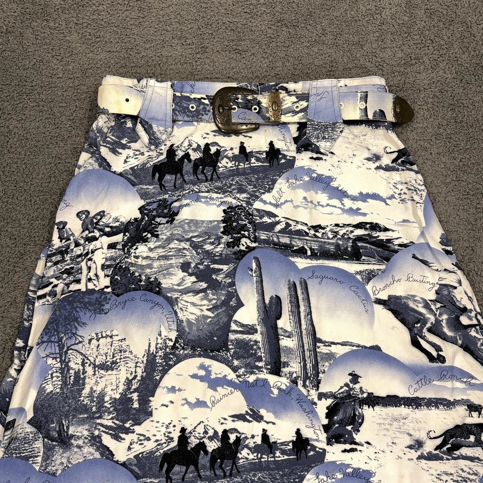 Maxi Falda Mujer Desert West Azul Mediana Estampado Vaquero Occidental Cinturón Jerez Holt Foto 2 de 4