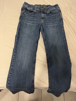 Girls' Blue Denim Straight Leg Jeans, Medium Wash, Button Zip, Pockets