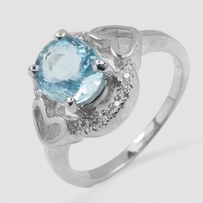 TWINKLING SEA BLUE AQUAMARINE 1.31CT 925 STERLING SILVER HANDMADE JEWELRY RINGS