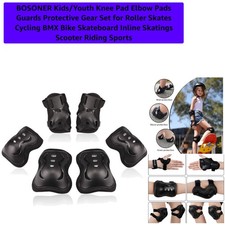 Youth Adjustable Knee, Elbow Wrist Pads for Cycling Outdoor Sports - Black