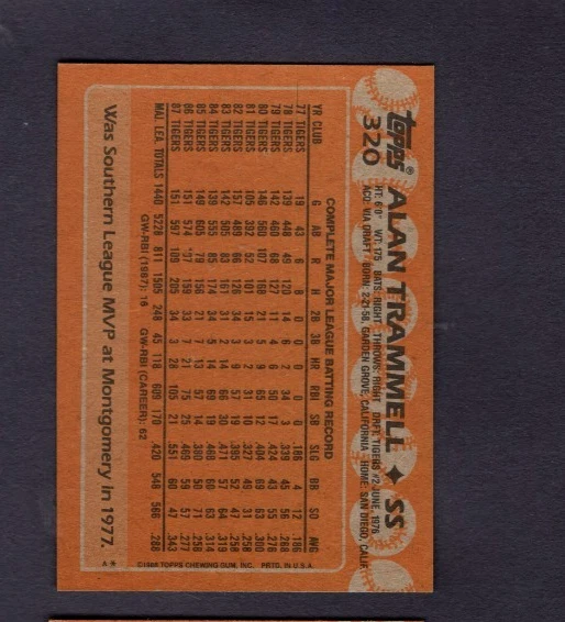 2017 TOPPS REDISCOVER BUYBACK 1988 TOPPS ЗОЛОТАЯ ФОЛЬГА NO320 АЛАН ТРАММЕЛЛ ТИГРЫ SSP - Изображение 2 из 2