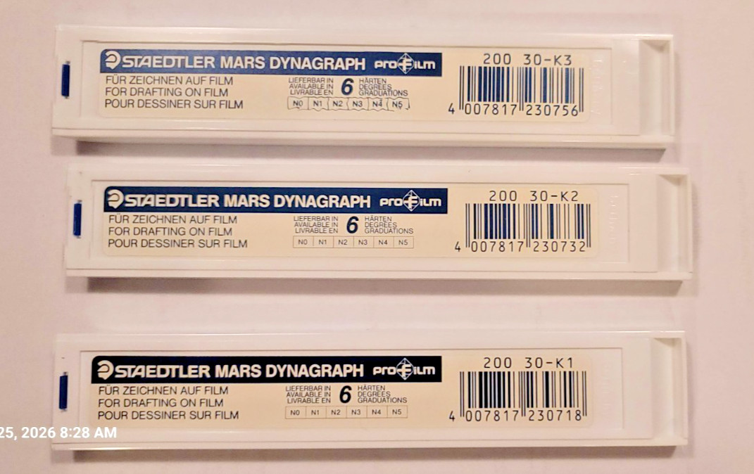 Staedtler Mars Duralar Washproof Mechanical Pencil Leads K1, K2, K3 2 New Sealed