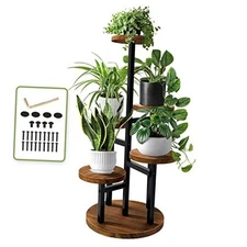  5 Tier Plant Stand, Tall Metal Wood Shelf Holder for Indoor Plants, 5 tier