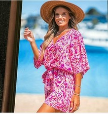 CUPSHE Women's Pink Plunging Loose Leg Romper NEW sz Medium