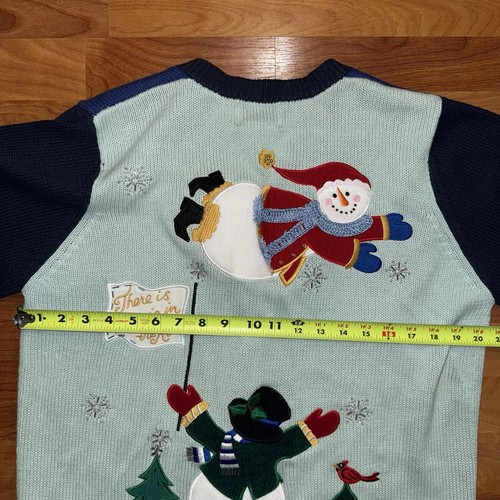 The Quacker Factory Snowman Christmas Sweater Cardigan Women's M Vintage 90s - Picture 8 of 13
