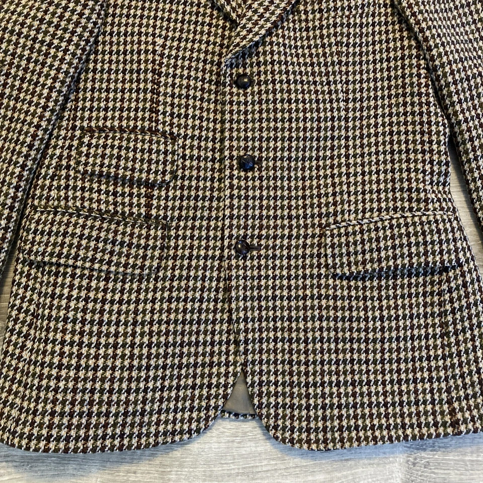 Blazer Harris Tweed Vintage Para Hombre 40 S Marrón Verde Beige Pata de Gallo 100% Lana Foto 3 de 4