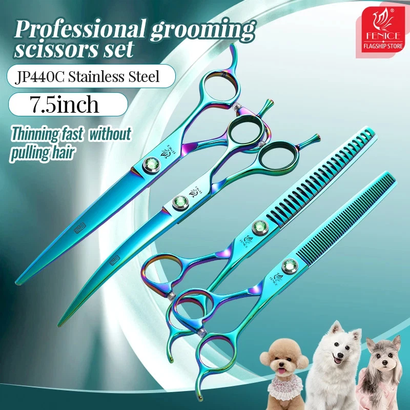 Fenice JP440C Steel 7.5 Inch Dog Beauty Scissors Pet Dogs Grooming Scissors Set