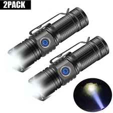 2X Rechargeable LED Flashlight Magnetic LED Torch Pocket Mini Hat Light Headlamp