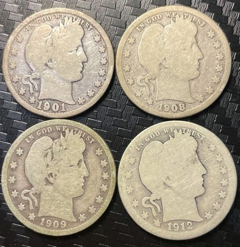 1901, 1908D, 1909D, 1912 Barber Quarters