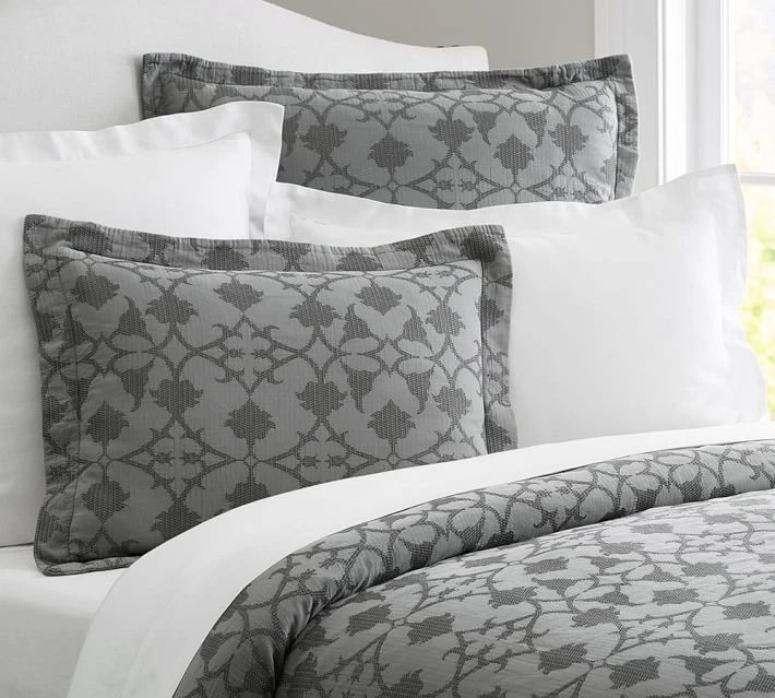 Funda nórdica Pottery Barn Jacquard Matelassé Flagstone gris carbón reina nueva🦩 Foto 3 de 3