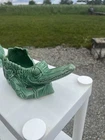 McCoy USA Green Glossy Ceramic Alligator Planter Art Pottery Decorative