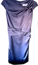 VALENTINO SIZE 6 STEEL GRAY DRAPED NECKLINE & WAIST SHEATH CAP SLEEVE DRESS