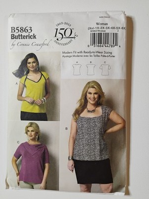 Butterick UNCUT Pattern B5863 Plus Size XxL, 1x, 2x, 3x, 4x, 5x, 6x Tops