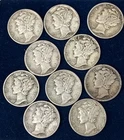 10 MERCURY 90% SILVER DIMES RANDOM DATES MINTS & GRADES