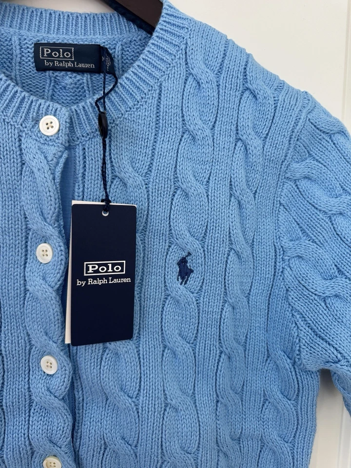 Cárdigan azul de manga corta tejido con cable talla S/Ralph Lauren para mujer Foto 4 de 4