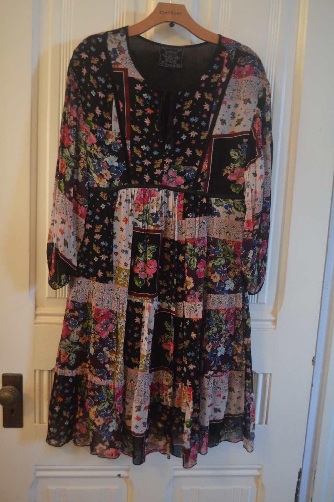 BLACK FLORAL PATCHWORK PATTERNED LONG SLEEVE A LI… - image 1