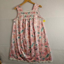 Vintage Vanity Fair Pink Floral Lace Trim Nightgown Sleeveless Chemise M USA