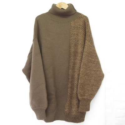 RIM.ARK Combination Knit Tops, Turtleneck Pullover, Size F, Brown Women USED