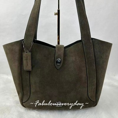 Coach Hadley Turnlock Tote Bag CCC76 Suede Leather Qb/Army Green