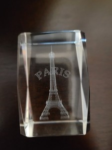 Paris France Paperweight Eiffel Tower Crystal Clear Glass Souvenir Laser Etched