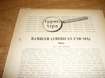 Werkstattinformation Reparaturanleitung Typen Tips RAMBLER (American and SIX)