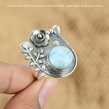 Valentines Sale 925 Sterling Silver Natural Larimar Flower Promise Ring Jewelry