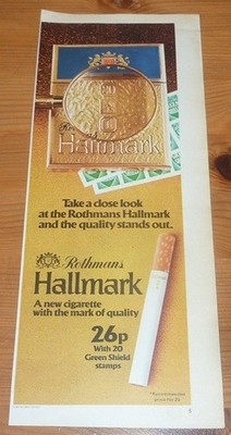 1971 VINTAGE MEDIUM AD ROTHMANS HALLMARK ZIGARETTEN DAS QUALITÄTSZEICHEN