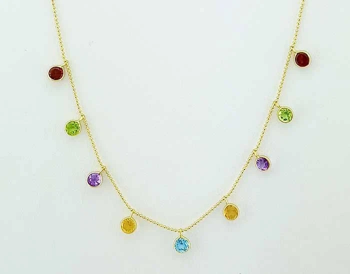 GENUINE MULTI-GEMSTONES NECKLACE SOLID 14k YELLOW GOLD - New With Tag - Image 3 of 4
