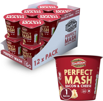 Idahoan Mashed Potato Pots, Bacon and Cheese, Dried Potato Mash, Cooks in 1 Minu