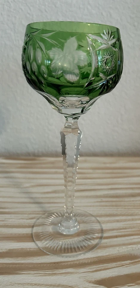 Nachtmann Traube Vintage Crystal Wine Hock Glass Cut To Clear Emerald 8.25" - Image 3 of 4