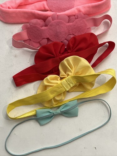 7 bow hair head bands (6-9 inches approx.) Various colors and materials. - Picture 5 of 5