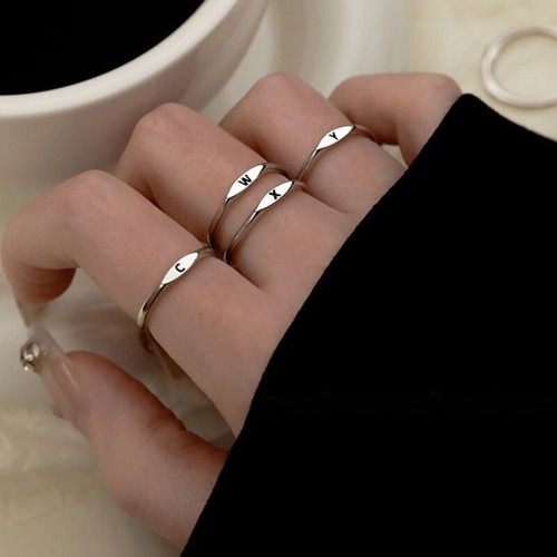 Silver Fashion 26 Letters A-Z Open Ring Men And Women Ring Couple Gift Jewe_z8 - Foto 3 di 37