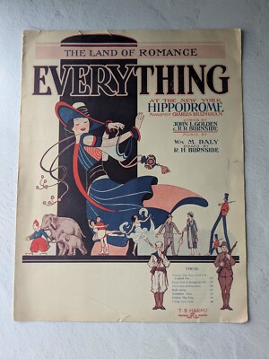 1918 Everything at The Hippodrome Sheet Music The Land of Romance Antique NY