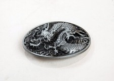 Chinese Dragon Embossed Bas-Relief Metal Belt Buckle 2"x2.75" Rare, Vintage Look