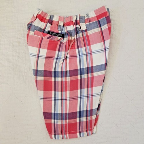 E-Land Red White Blue Kids Boys Plaid Shorts 100% Cotton Elastic Waist Size 6 - Picture 3 of 6