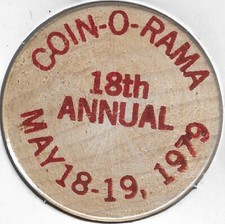 1979, Covina California Coin Club 18th Annual Coin-O-Rama, Token, Wooden Nickel