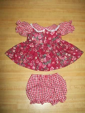 RED GINGHAM CHECK+ROSE FLOWER CALICO DRESS SET for 16-18" CPK Cabbage Patch Kids