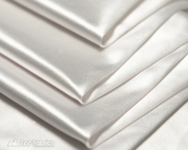White 4 Way Stretch Silky Satin Fabric By Yard Thick Satin - Image 2 of 4