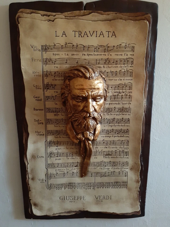 Arte de pared de música vintage busto de la Traviata Giuseppe Verdi escultura 3D fibra de vidrio  Foto 2 de 4