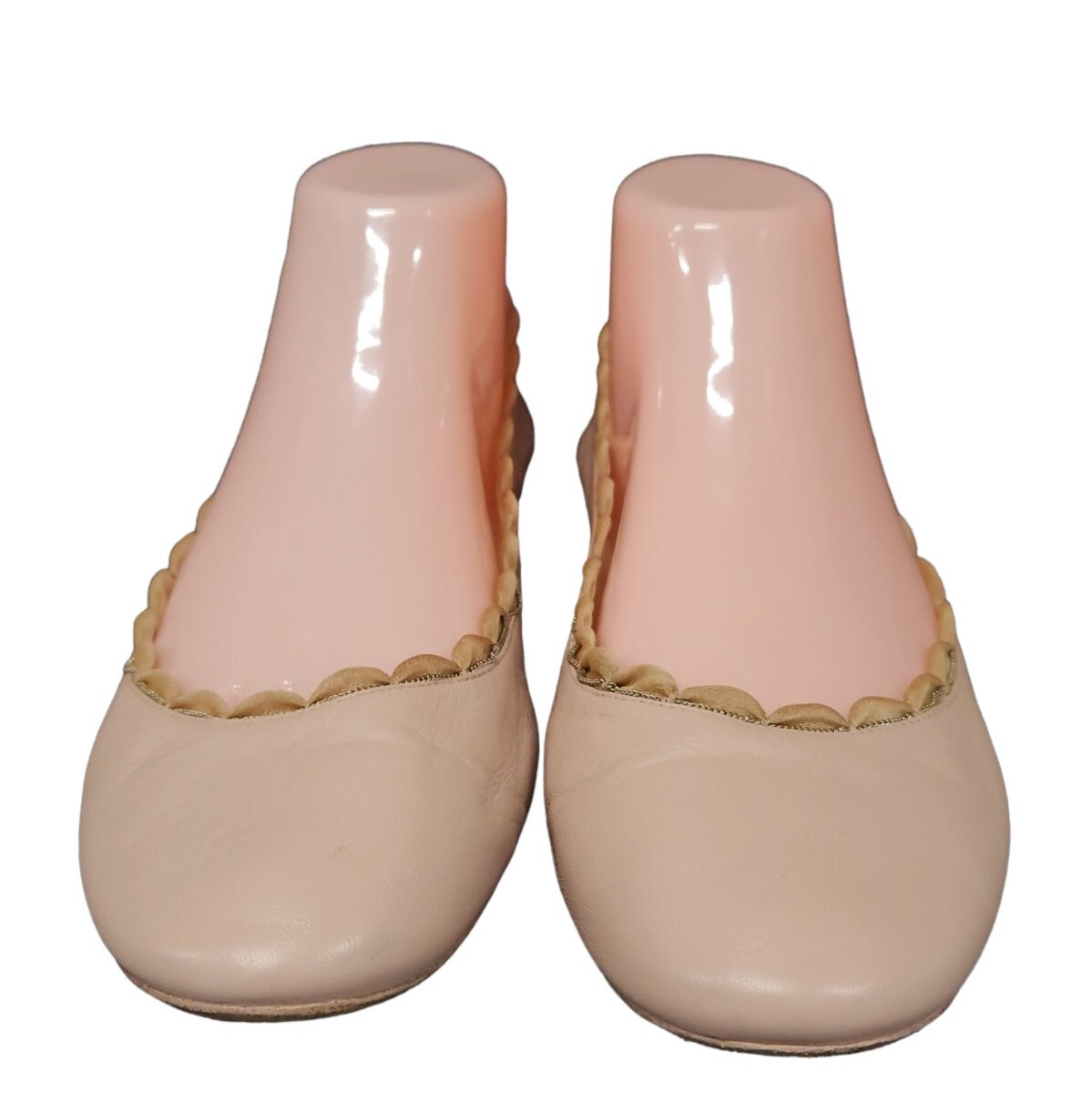 Womens Chloe Scalloped Ballerina Flats 39 / 8.5 Tan Leather Slip On Shoes |  eBay