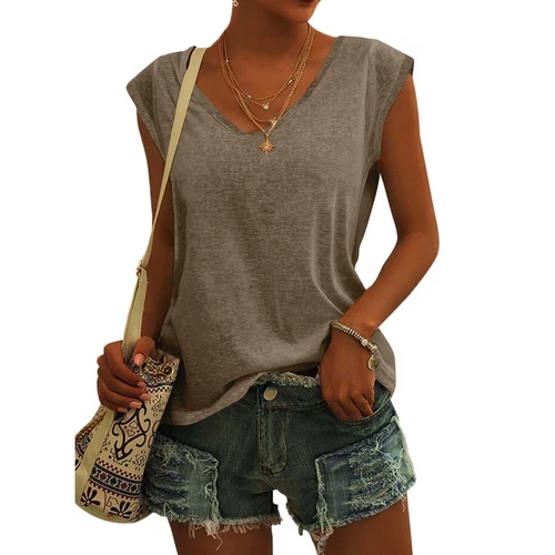 Einfarbige ärmellose Damen-Tanktops V-Ausschnitt lässig locker Sommer T-Shirts Tee - Bild 31 von 73