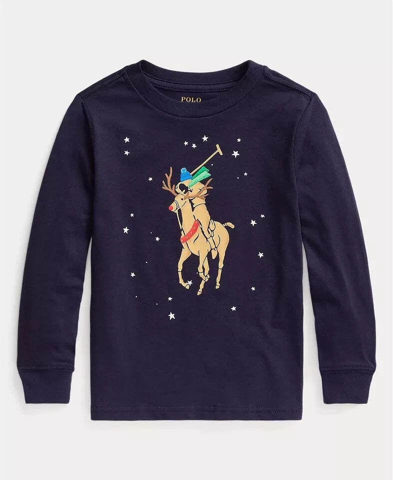 Polo Ralph Lauren Pony Renna Felpa Natale Bambino 9 Mesi Glow in the Dark New