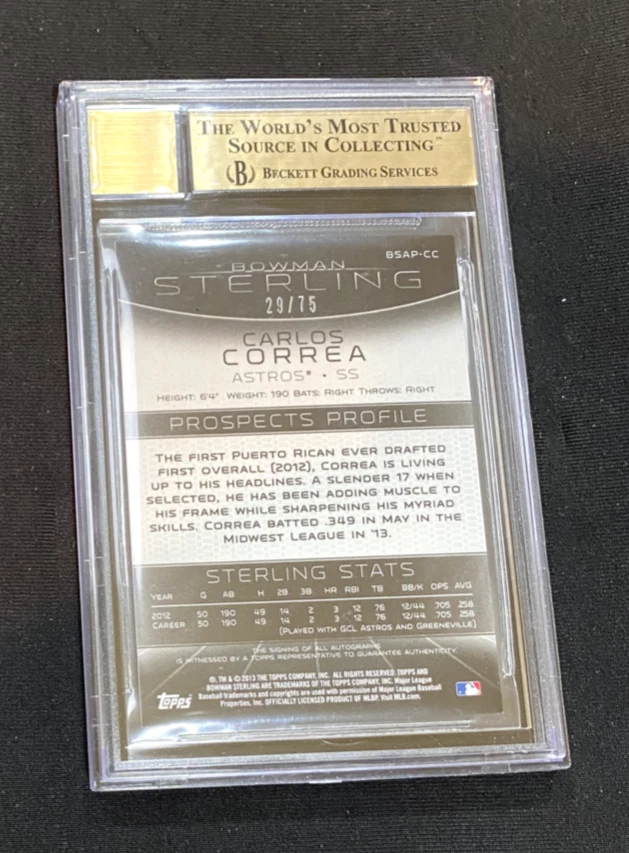 Bowman Sterling 2013 Carlos Correa automático 29/75 BGS 9,5 9 naranja refractor Astros Foto 2 de 2