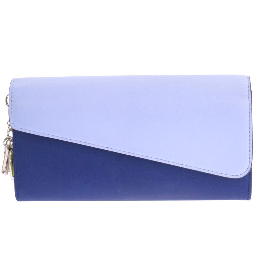 AUTHENTIQUE portefeuille Christian Dior By couleur long cuir bleu/jaune