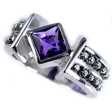 ART DECO PRINCESS CUT AMETHYST RING SZ 7 925 STERLING SILVER