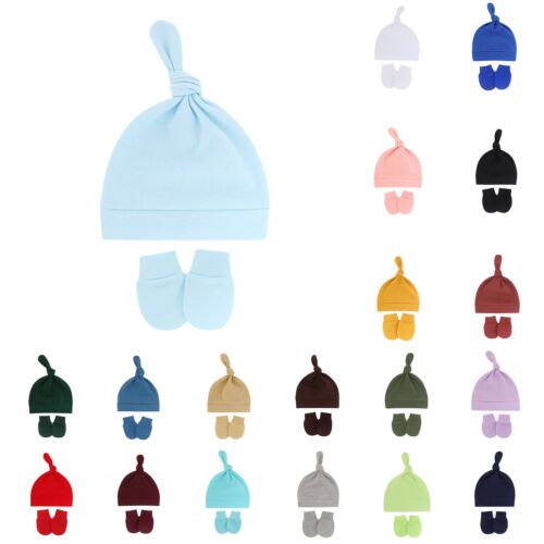 Newborn Hats Autumn Winter Soft & Warm Knotted Cap And Gloves For Boys Girls