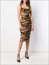 3.7k NWT Auth Dolce & Gabbana Dress Floral Ruched Midi Build-In Bra 46IT/10US/ L