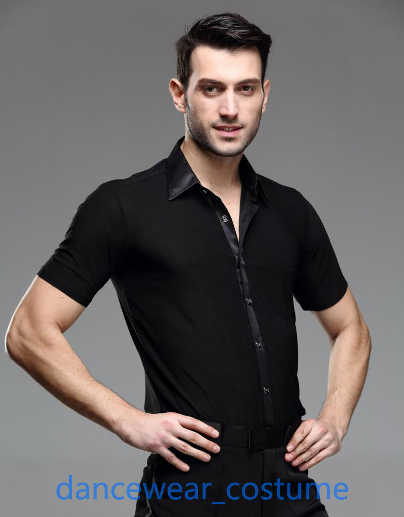 Men Short Sleeve Ballroom Latin Modern Tango Samba Salsa Dance Shirt Top SZ39-43